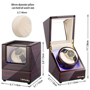 Lenway Watch Winder Super Quiet， Automatic Watch Winder Four Rotation Modes，Battery Operated or Ac，with Led Light，Watch Winder for Rolex， High-End Piano Paint Baking Process Single Watch Winder