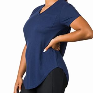 Epic MMA Gear Plus Size Womens V Neck Collar T Shirt | Summer Top With Chest Pocket (3X-Large, Navy)