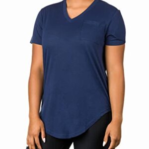 Epic MMA Gear Plus Size Womens V Neck Collar T Shirt | Summer Top With Chest Pocket (3X-Large, Navy)