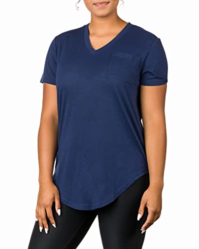 Epic MMA Gear Plus Size Womens V Neck Collar T Shirt | Summer Top With Chest Pocket (3X-Large, Navy)