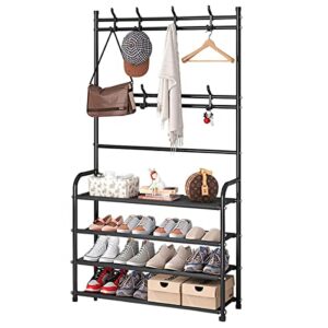 weecron entryway shoe rack 4 tier shoe shelf storage organizer with hooks for bedroom closet, black