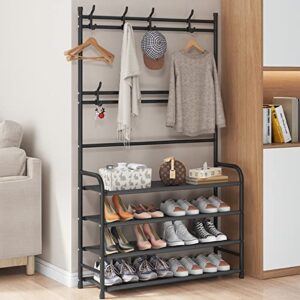 WEECRON Entryway Shoe Rack 4 Tier Shoe Shelf Storage Organizer with Hooks for Bedroom Closet, Black