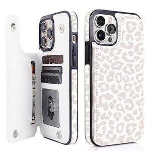 ucolor compatible with iphone 12 pro max 6.7" wallet case with card holder slot folio flip pu leather kickstand double magnetic clasp and rfid blocking design cover 6.7 inch (beige leopard)