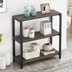 excefur bookshelf and bookcase, 3 tier vintage shelf for office, rustic wood and metal book shelves, grey