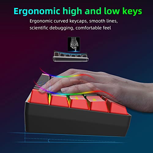 Snpurdiri 60% Wired Gaming Keyboard, True RGB Mini Quiet Ergonomic Water-Resistant Small Keyboard for Work, Gaming,Office (Red-Black)