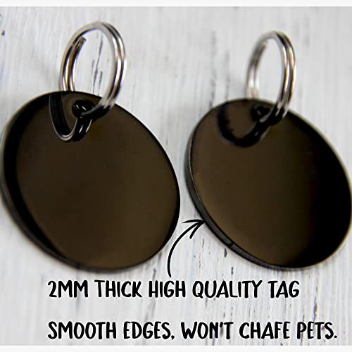 MYXGY Pet ID Tags, Customized Dog Name Tags, Personalized Cat Tags, Round Black Custom Stainless Steel Dog Tags, Engraved on Both Sides for Pets, White Laser Engraving Dog Collar Tag (Round)