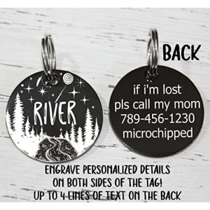 MYXGY Pet ID Tags, Customized Dog Name Tags, Personalized Cat Tags, Round Black Custom Stainless Steel Dog Tags, Engraved on Both Sides for Pets, White Laser Engraving Dog Collar Tag (Round)