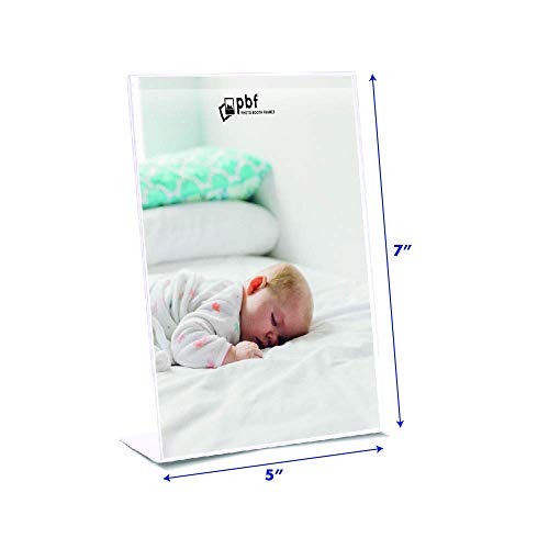 Photo Booth Frames - 5x7 Inch Clear Acrylic Display, Slanted Back Vertical Standing Plastic Picture or Display Sign Holder with Inserts - 6 pack