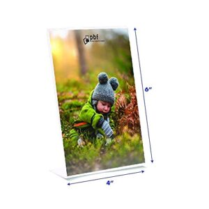 Photo Booth Frames - 4x6 Inch Clear Acrylic Plastic Display, Slanted Back Vertical Standing Picture or Display Sign Holder with Inserts - 6 pack