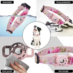 Konity AirTag Dog Collar, Compatible with Apple AirTag 2021, Polyester Pet Cat Puppy Collar with Silicone AirTag Holder for Small, Medium, Large, & Extra Large Dogs, Pink Rose, S: 9.8''-15.7'' Neck