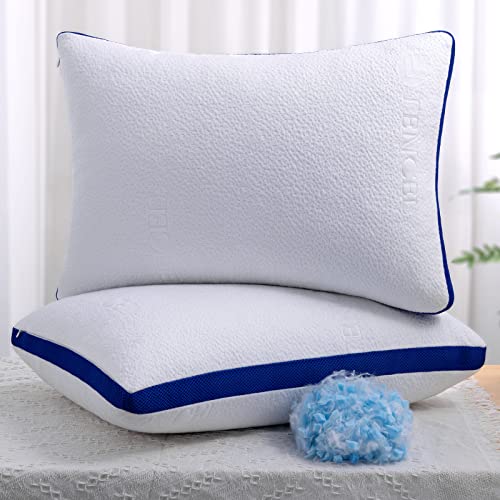 OYT Cooling Bed Pillows for Sleeping 2 Pack Queen Size Shredded Memory Foam Pillows for Sleeping Set of 2 with Adjustable Loft Bed Gel Pillows for Back and Side Sleeper