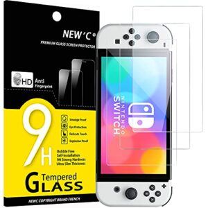new'c [3 pack] designed for nintendo switch (model oled) screen protector tempered glass, case friendly ultra resistant