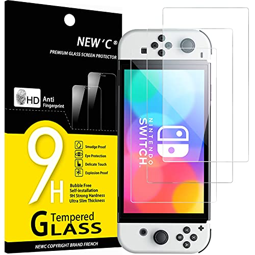 NEW'C [3 Pack] Designed for Nintendo Switch (model OLED) Screen Protector Tempered Glass, Case Friendly Ultra Resistant