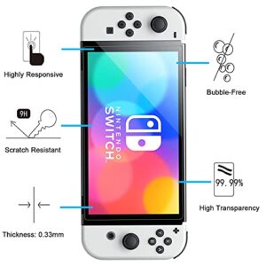 NEW'C [3 Pack] Designed for Nintendo Switch (model OLED) Screen Protector Tempered Glass, Case Friendly Ultra Resistant