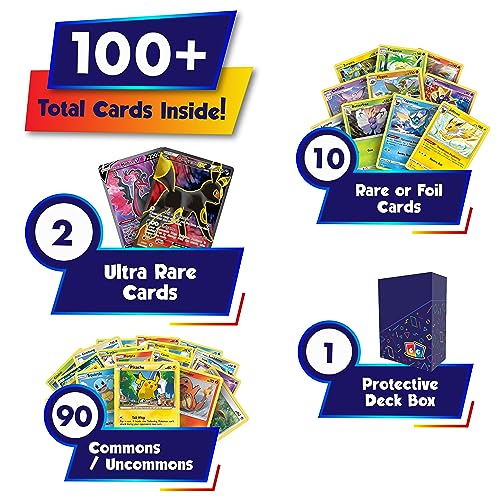 Ultra Rare Deluxe Bundle | 100+ Authentic Cards with 2 Guaranteed Ultra Rares | Plus 10 Bonus Rares or Holos | GG Deck Box Compatible with Pokemon Cards