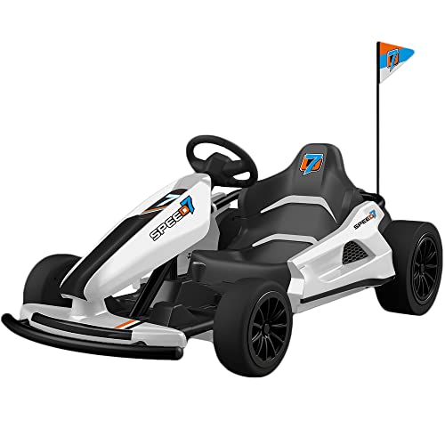 sopbost Electric Go Kart 24V Battery Powered Pedal Go Karts for 6+ Kids Adults Ride on Car Electric Vehicle Car Racing Drift Car for Boys Girls, White