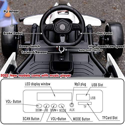 sopbost Electric Go Kart 24V Battery Powered Pedal Go Karts for 6+ Kids Adults Ride on Car Electric Vehicle Car Racing Drift Car for Boys Girls, White