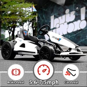 sopbost Electric Go Kart 24V Battery Powered Pedal Go Karts for 6+ Kids Adults Ride on Car Electric Vehicle Car Racing Drift Car for Boys Girls, White