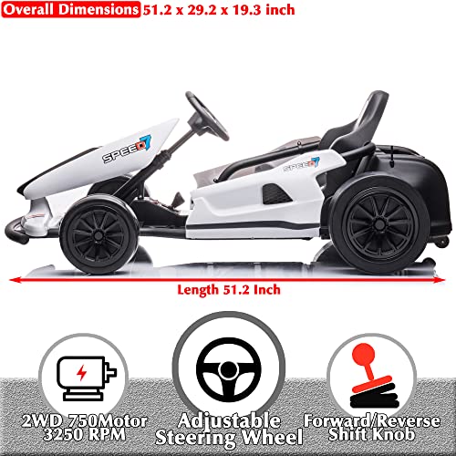 sopbost Electric Go Kart 24V Battery Powered Pedal Go Karts for 6+ Kids Adults Ride on Car Electric Vehicle Car Racing Drift Car for Boys Girls, White