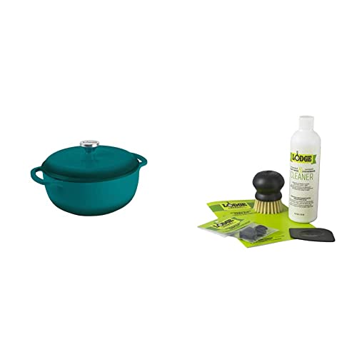 Lodge EC6D38 Enameled Cast Iron Dutch Oven, 6-Quart, Lagoon and Enameled Cast Iron & Ceramic Stoneware Care Kit