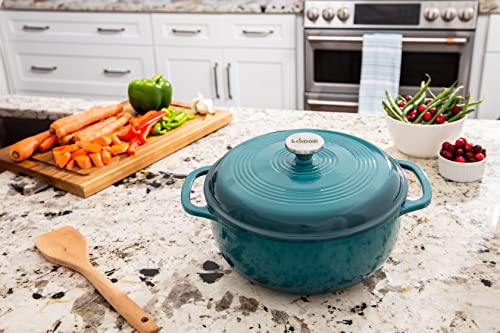 Lodge EC6D38 Enameled Cast Iron Dutch Oven, 6-Quart, Lagoon and Enameled Cast Iron & Ceramic Stoneware Care Kit