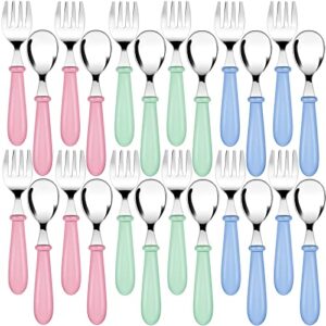 24 pieces toddler spoons and forks toddler silverware set stainless steel utensils kids cutlery toddler silverware with round handle for safe dining lunch box kitchen