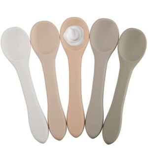 5 pieces silicone baby spoons kids utensils self feeding supplies first stage baby heat resistant food spoon safe infant baby spoon for over 6 months babies boy girl toddlers