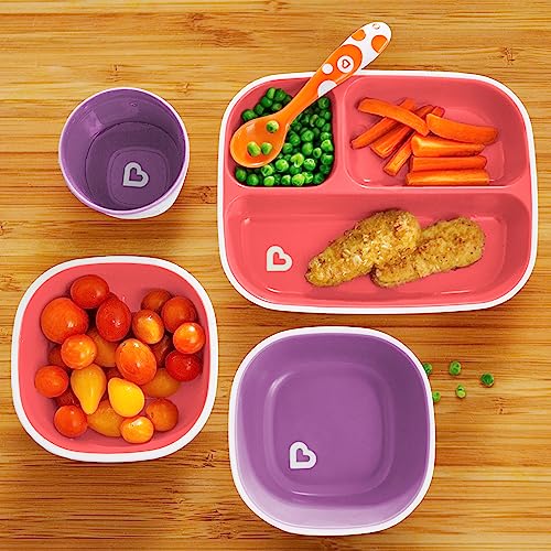 Munchkin Splash Toddler Dining Set - Includes Divided Plates, Bowls and Utensils, 10pc Set, Pink/Purple