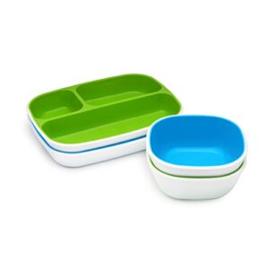 Munchkin Splash Toddler Dining Set - Includes Divided Plates, Bowls and Utensils, 10pc Set, Blue/Green