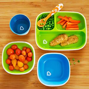 Munchkin Splash Toddler Dining Set - Includes Divided Plates, Bowls and Utensils, 10pc Set, Blue/Green