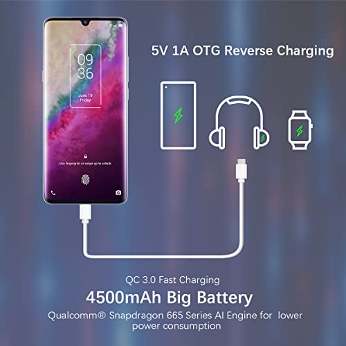 TCL 10 Plus Unlocked Smartphone, 6.47” Curved AMOLED FHD+ Display, Verizon Cellphone 6/64GB with 48MP Rear AI Quad-Camera, 4500mAh Fast Charging Battery, OTG Reverse Charging, Starlight Silver
