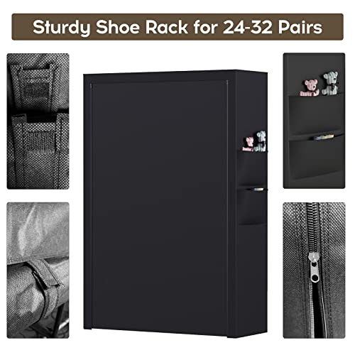 VTRIN Shoe Rack with Covers Shoe and Boot Storage Cabinet 8 Tier 28-35 Pairs Shoe Rack Organizer for Entryway Closet Garage Heavy Duty Free Standing Black Metal Shoe Shelf