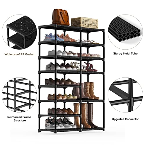 VTRIN Shoe Rack with Covers Shoe and Boot Storage Cabinet 8 Tier 28-35 Pairs Shoe Rack Organizer for Entryway Closet Garage Heavy Duty Free Standing Black Metal Shoe Shelf