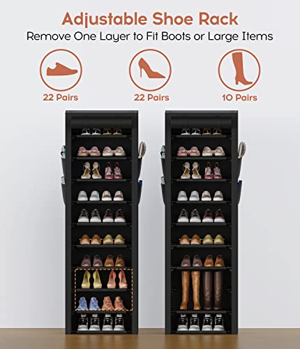 VTRIN Narrow Shoe Rack with Covers 10 Tiers Tall Shoe Rack for Closet Entryway Sturdy Shoe Rack Organizer Holds 20-22 Pairs Free Standing Shoe Storage Cabinet with Dustproof Cover Shoe Shelf