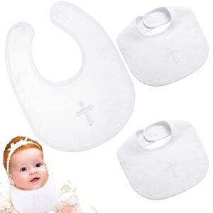 jagely 3 pieces white bibs for baby christening baptism outfits bib infant baby blessings for bib baby girl boys embroidered cross bib