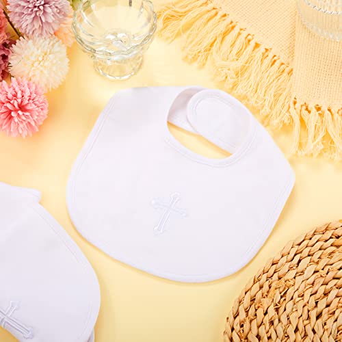 JaGely 3 Pieces White Bibs for Baby Christening Baptism Outfits Bib Infant Baby Blessings for Bib Baby Girl Boys Embroidered Cross Bib