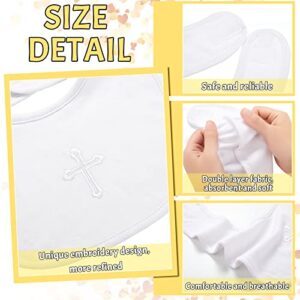 JaGely 3 Pieces White Bibs for Baby Christening Baptism Outfits Bib Infant Baby Blessings for Bib Baby Girl Boys Embroidered Cross Bib