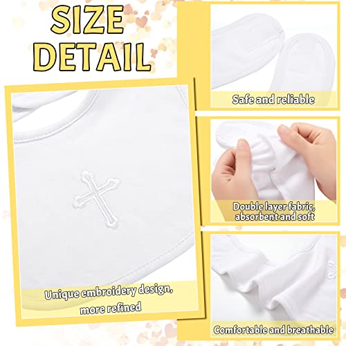 JaGely 3 Pieces White Bibs for Baby Christening Baptism Outfits Bib Infant Baby Blessings for Bib Baby Girl Boys Embroidered Cross Bib