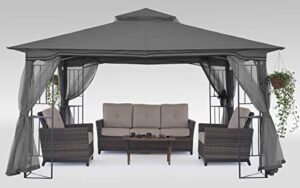 mastercanopy patio outdoor gazebo with netting screen walls and corner shelf design (11x13,gray)