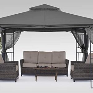 MASTERCANOPY Patio Outdoor Gazebo with Netting Screen Walls and Corner Shelf Design (11x13,Gray)