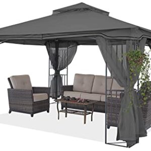 MASTERCANOPY Patio Outdoor Gazebo with Netting Screen Walls and Corner Shelf Design (11x13,Gray)