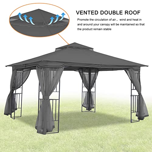 MASTERCANOPY Patio Outdoor Gazebo with Netting Screen Walls and Corner Shelf Design (11x13,Gray)