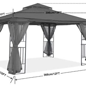 MASTERCANOPY Patio Outdoor Gazebo with Netting Screen Walls and Corner Shelf Design (11x13,Gray)