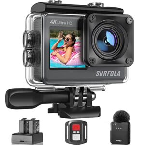 waterproof action camera 4k-ultra hd 60fps 24mp 40m underwater helmet vlog wifi camera，8x zoom touch dual screen eis stabilization cam/wireless mic/remote control/battery*2/charger/accessories kit