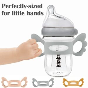 haakaa Gen.3 Glass Baby Bottle Handle - Silicone Baby Bottle Cover | Wide Neck Bottle Grip for 0m+ 6m+Breastfeeding Babies - Grey