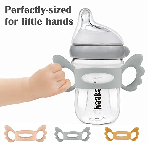 haakaa Gen.3 Glass Baby Bottle Handle - Silicone Baby Bottle Cover | Wide Neck Bottle Grip for 0m+ 6m+Breastfeeding Babies - Grey