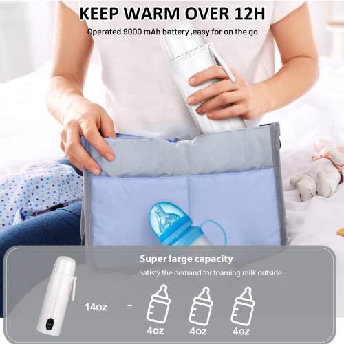 Portable Water Warmer, Milk Warmer for Breastmilk or Formula,14 Ounce Large Capacity, 9000mAh Battery Power - Up to 12h, Water Warmer for Baby Brew Formula,Travel Friendly, On The Go