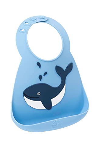 Silicone Baby Bib by ABBY&FINN, Whale, Under the Sea, Waterproof, BPA Free Silicone, Easy Wipe Clean, Dishwasher Safe, For Baby & Toddler, Baby Boy, Baby Girl