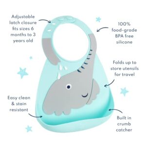 Silicone Baby Bib by ABBY&FINN, Whale, Under the Sea, Waterproof, BPA Free Silicone, Easy Wipe Clean, Dishwasher Safe, For Baby & Toddler, Baby Boy, Baby Girl