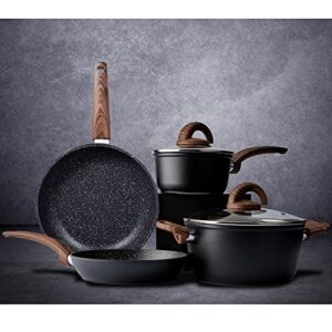 vkoocy nonstick kitchen cookware set, pots and pans set healthy induction granite cooking set w/frying pans, saucepans, casserole, dishwasher safe, black (pfos, pfoa free)